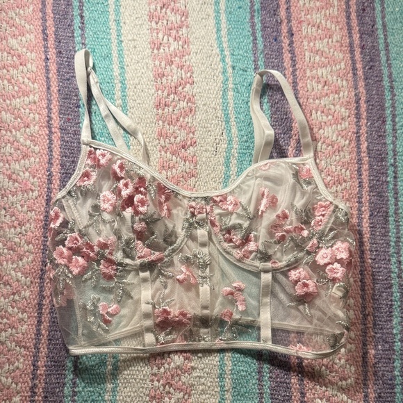 ROMWE Other - Romwe Floral Embroidered Sheer Bralette